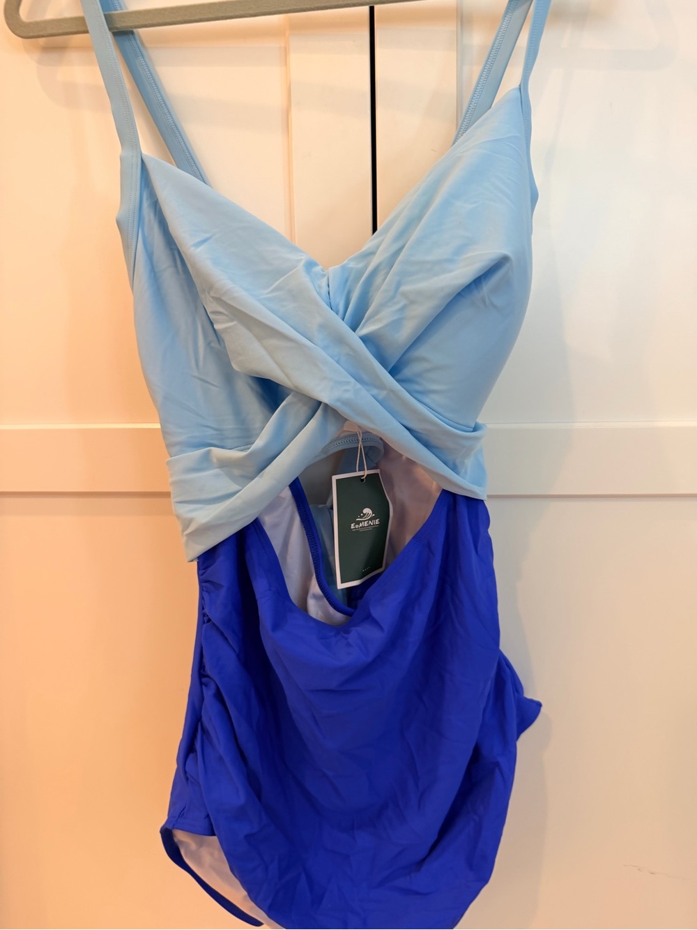 Light Blue and Royal Blue One-Piece Swimsuit by eomenie
